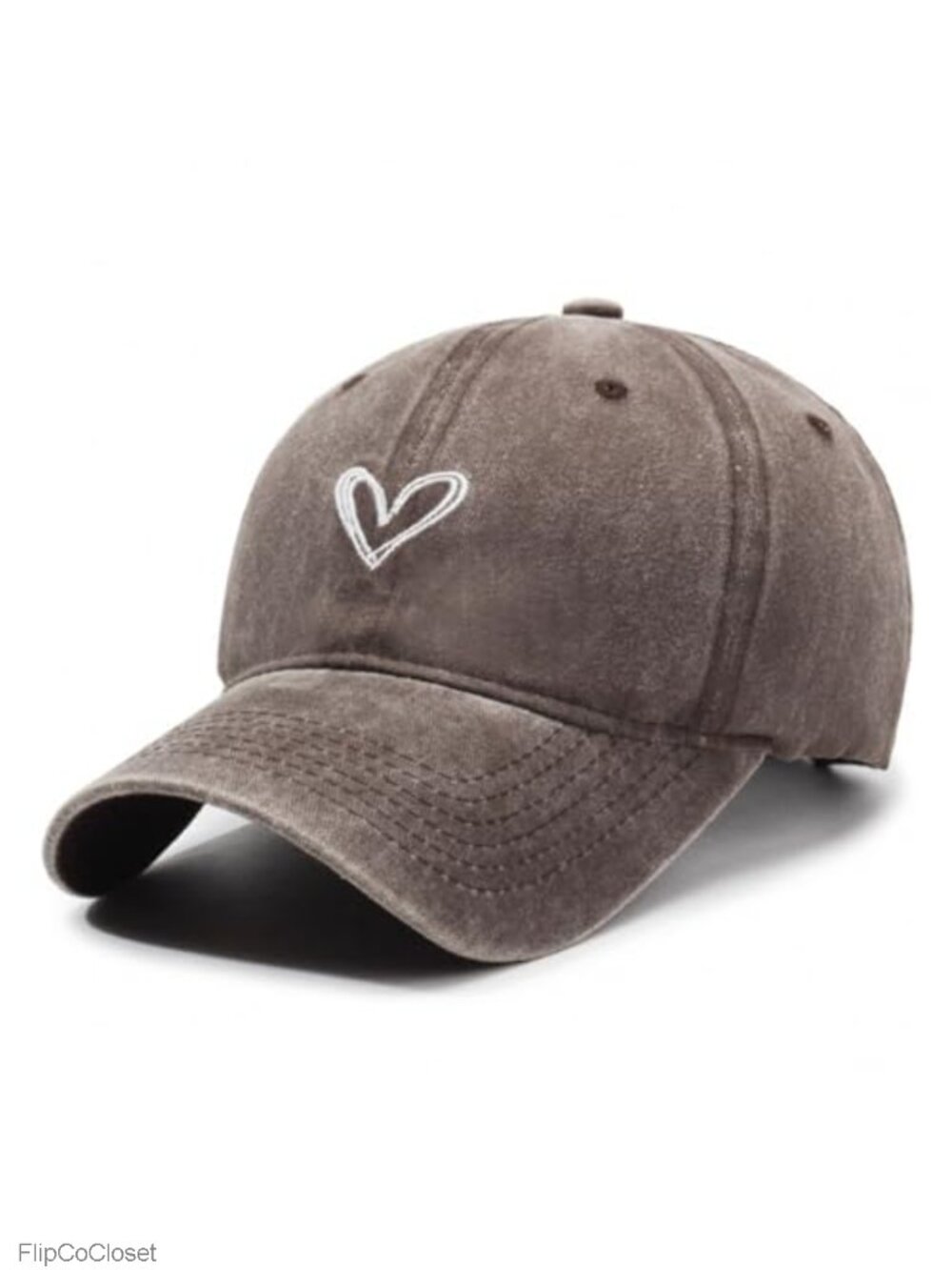 Women's Embroidered Heart Baseball Cap Vintage Washed Cotton Adjustable Low